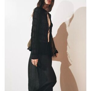 NWT ZARA SEMI-SHEER RUCHED KNIT BLOUSE